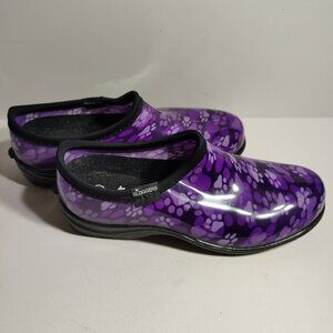 Womens SLOGGERS Purple Paw Print Cat Dog Garden Rain Mud Muck Slip On Shoes SZ 9